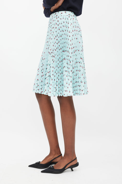 Prada Blue & Multicolour Floral Pleated Skirt