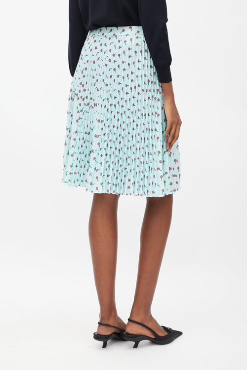 Prada Blue & Multicolour Floral Pleated Skirt