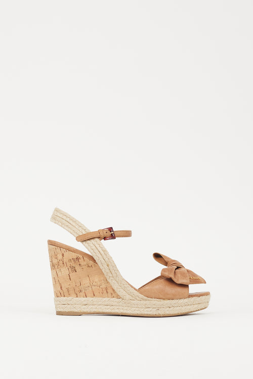 Prada Brown & Beige Bow Wedge Heel