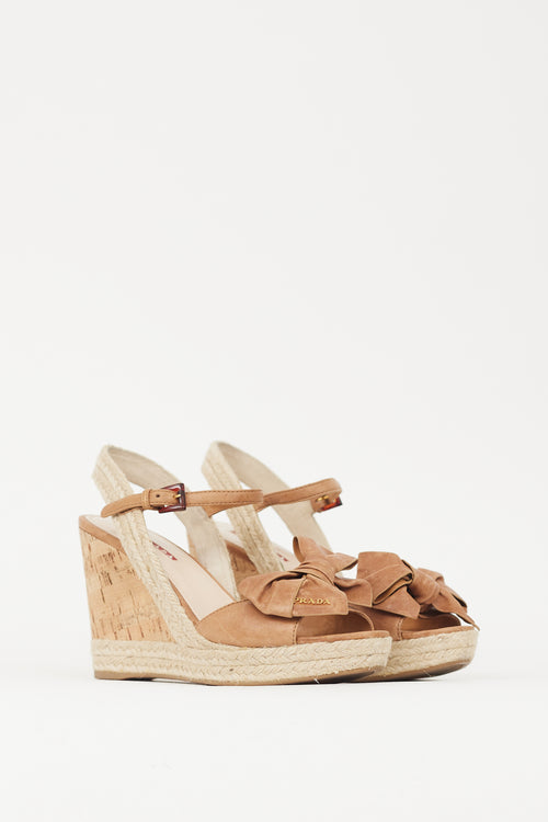Prada Brown & Beige Bow Wedge Heel