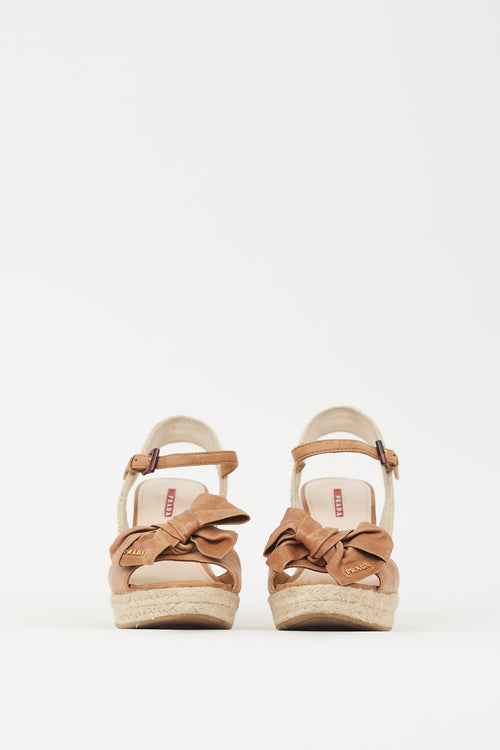 Prada Brown & Beige Bow Wedge Heel