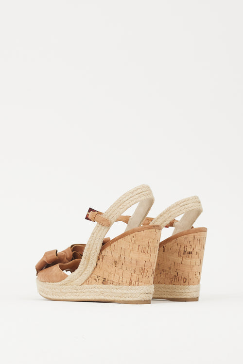 Prada Brown & Beige Bow Wedge Heel