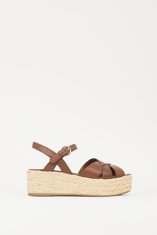 Prada Brown & Beige Woven Flatform Sandal