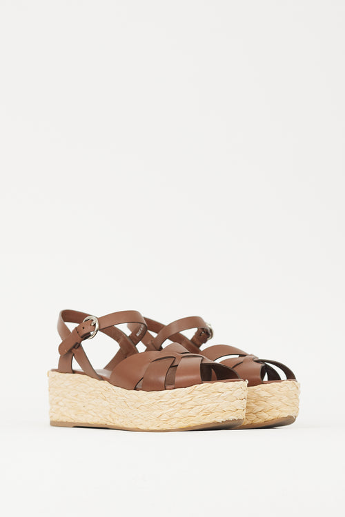 Prada Brown & Beige Woven Flatform Sandal