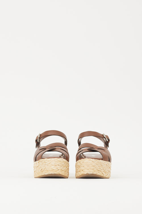 Prada Brown & Beige Woven Flatform Sandal