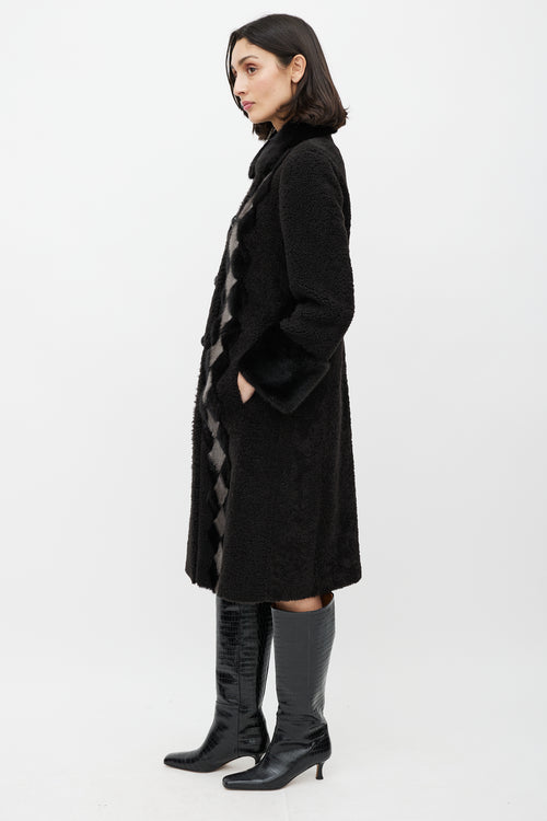 Prada Brown & Cream Shearling Fur Diamond Coat