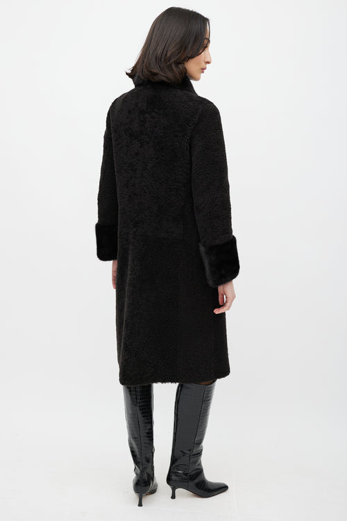 Prada Brown & Cream Shearling Fur Diamond Coat