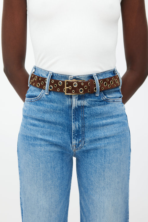 Prada Brown & Gold Grommet Suede Belt