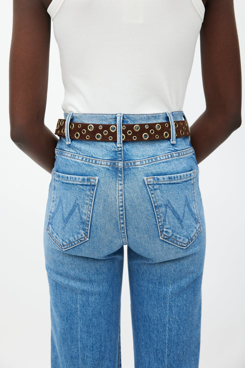 Prada Brown & Gold Grommet Suede Belt