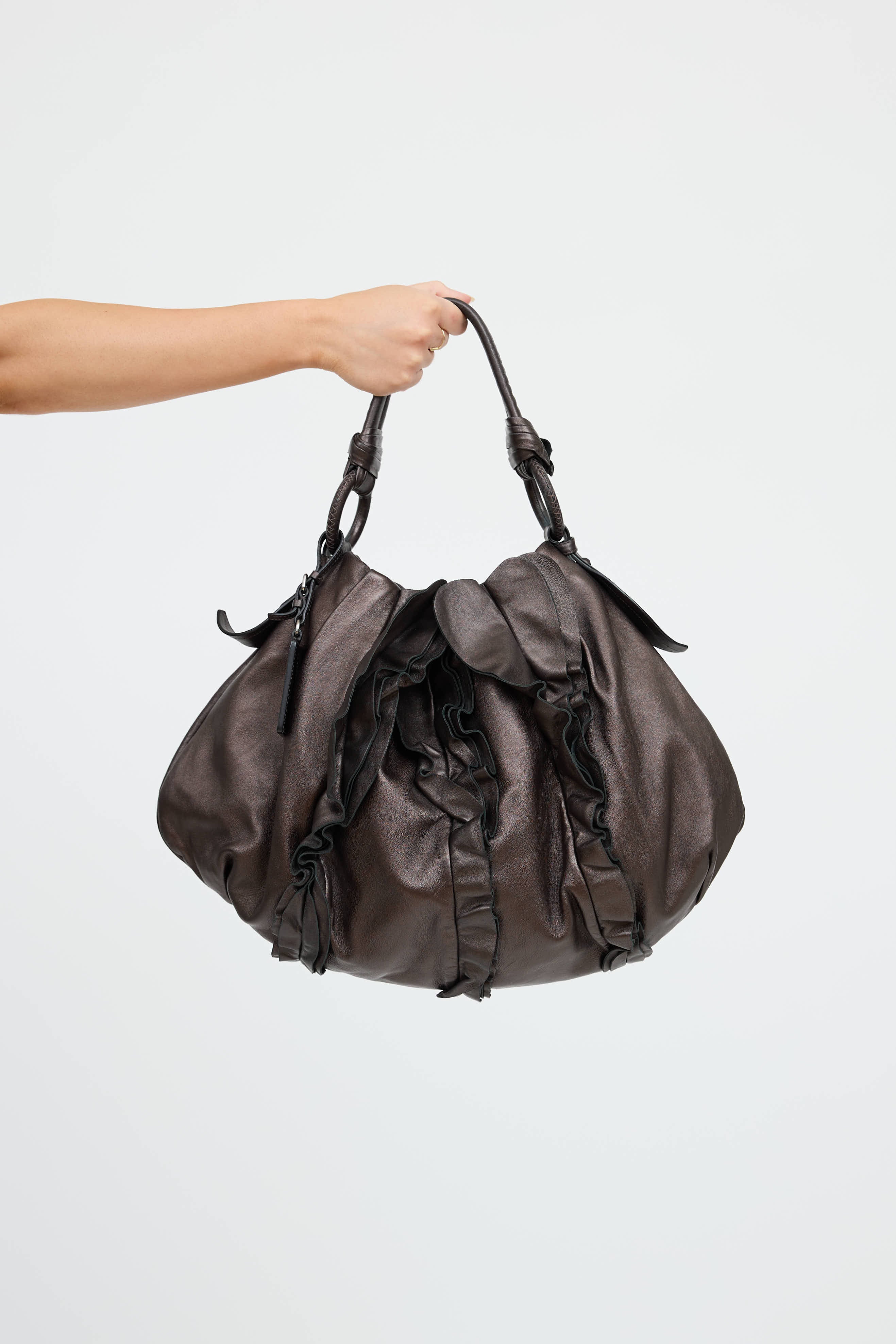 Prada Metallic Mordore Ruffle Bag