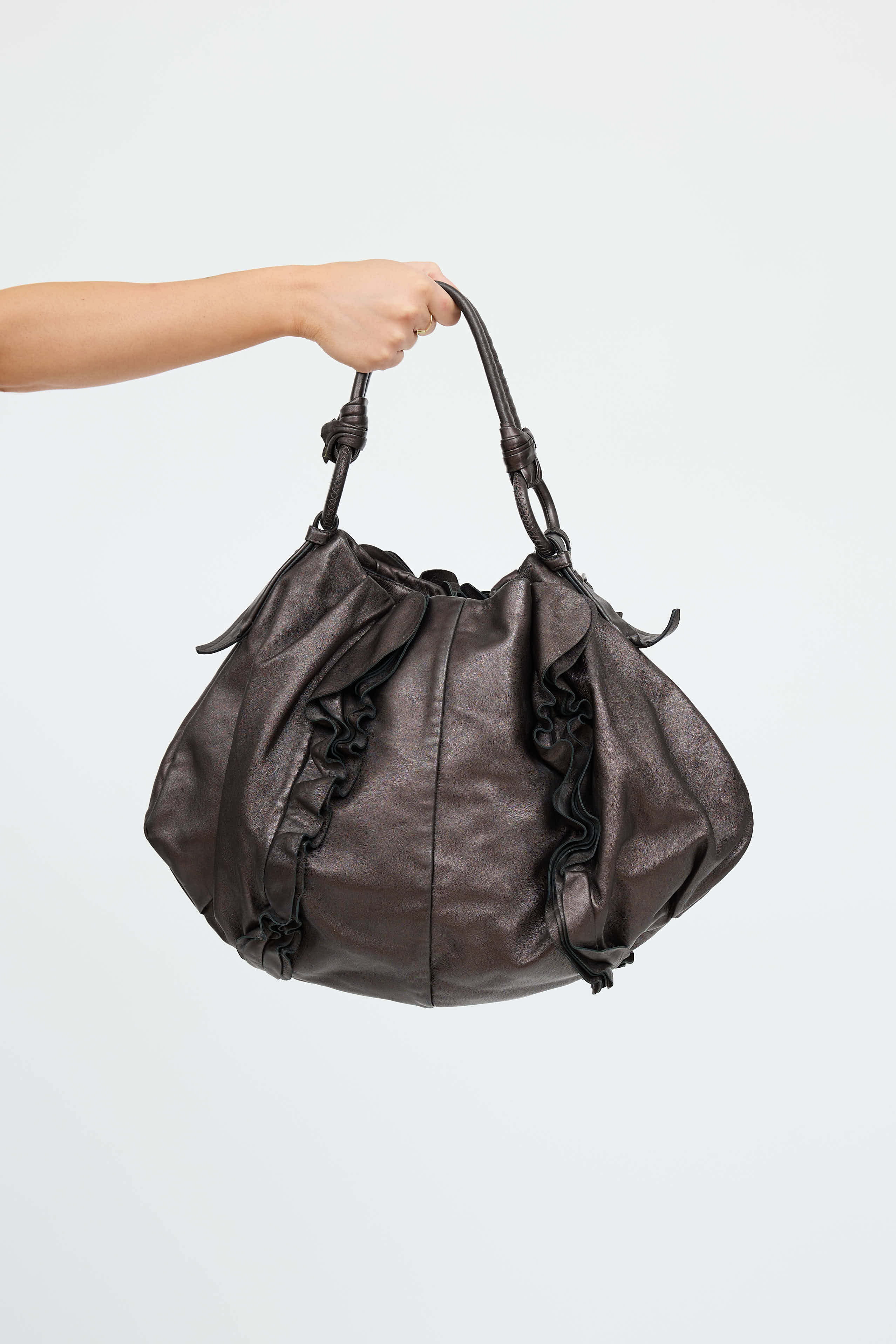Prada Metallic Mordore Ruffle Bag