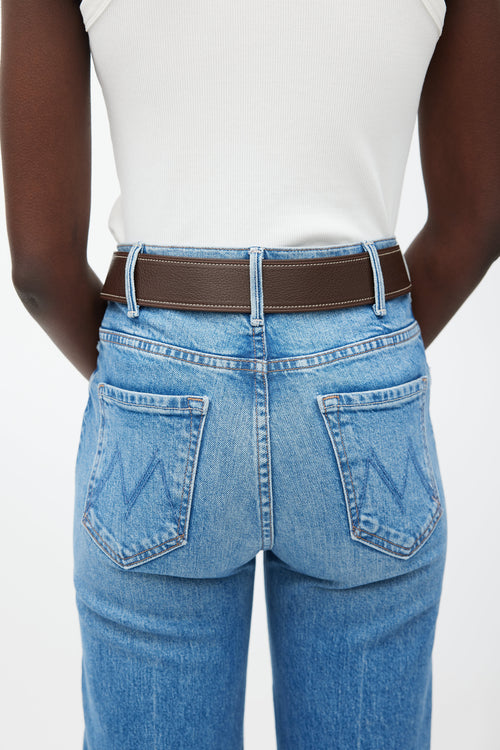 Prada Brown & Silver Circle Buckle Belt