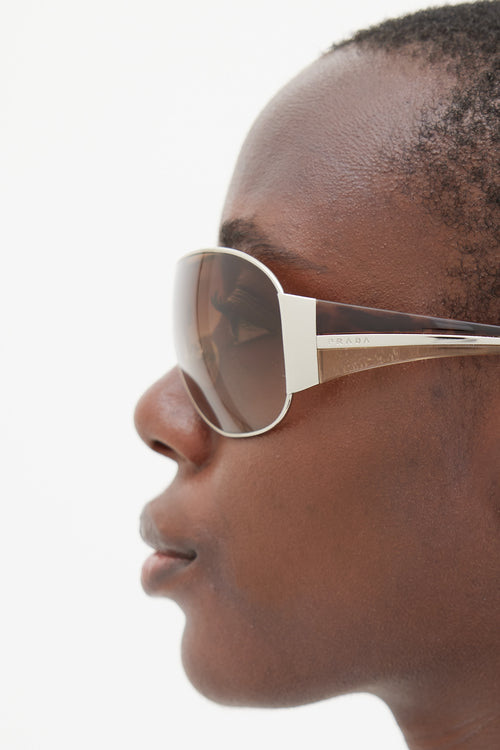 Prada Brown & Silver SPR52H Shield Sunglasses
