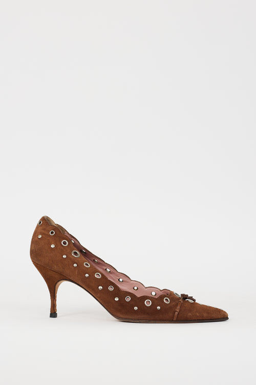 Prada Brown & Silver Suede Grommet Heel
