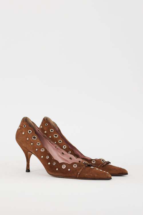 Prada Brown & Silver Suede Grommet Heel