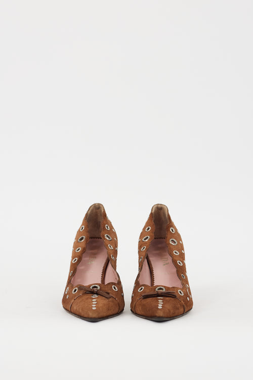 Prada Brown & Silver Suede Grommet Heel