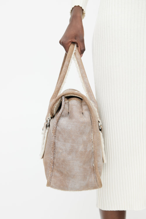 Prada Brown Suede & Shearling Shoulder Bag