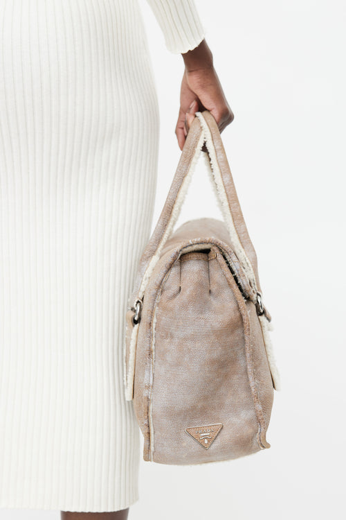Prada Brown Suede & Shearling Shoulder Bag