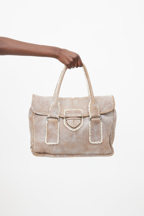 Prada Brown Suede & Shearling Shoulder Bag