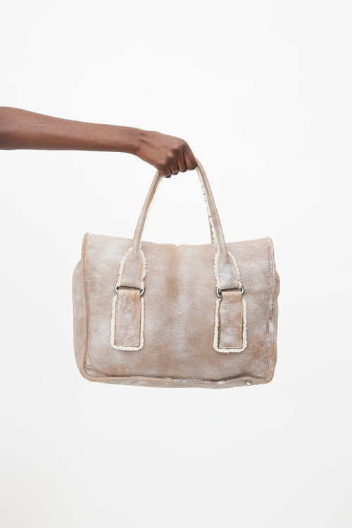 Prada Brown Suede & Shearling Shoulder Bag
