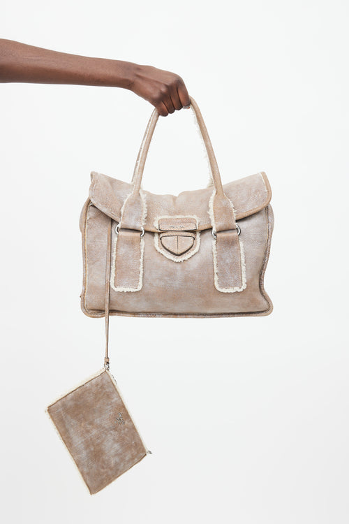 Prada Brown Suede & Shearling Shoulder Bag
