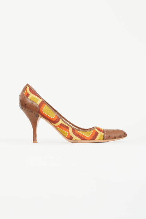 Prada Brown & Multicolour Geometric Print Pump