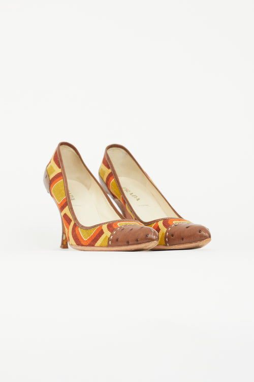 Prada Brown & Multicolour Geometric Print Pump