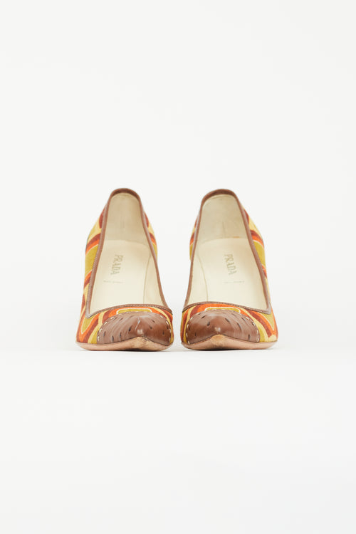 Prada Brown & Multicolour Geometric Print Pump