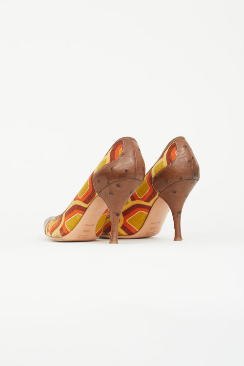 Prada Brown & Multicolour Geometric Print Pump