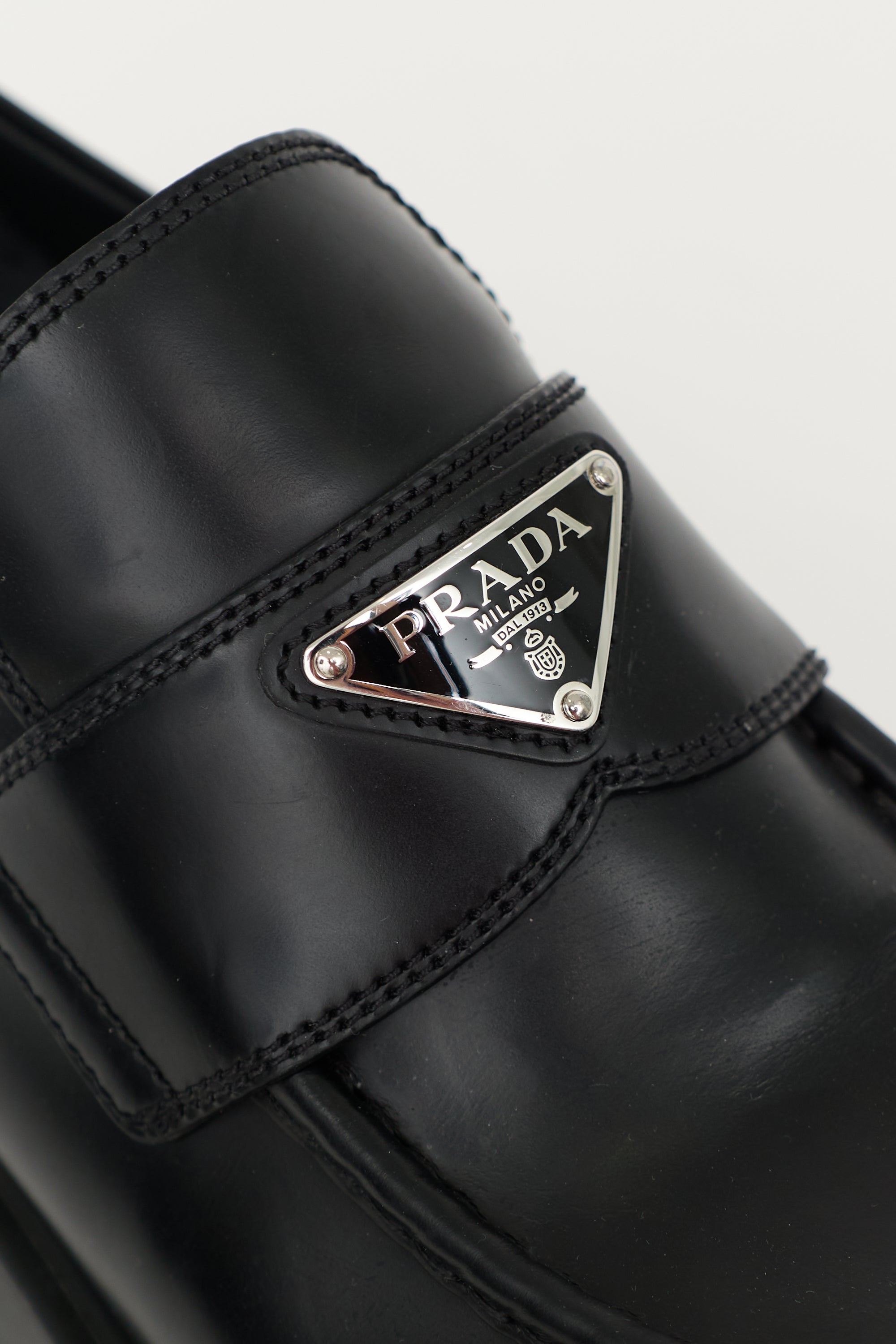 Prada Brushed Leather Monolith Loafer