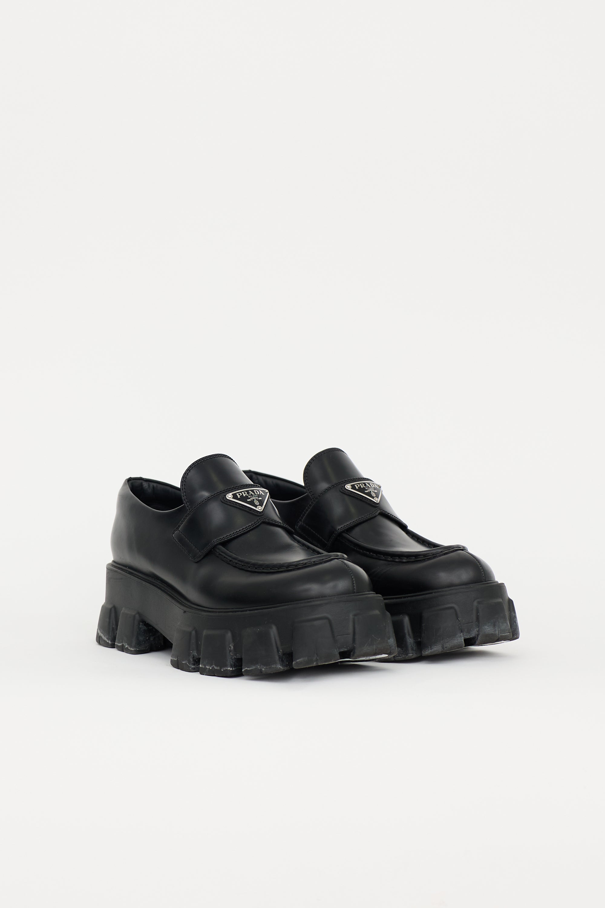 Prada Brushed Leather Monolith Loafer