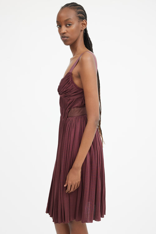 Burgundy Gathered & Pleated Midi Dress
