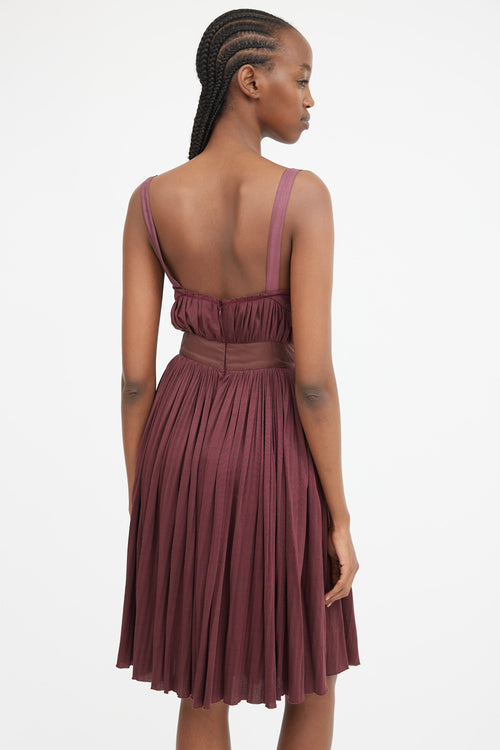 Burgundy Gathered & Pleated Midi Dress