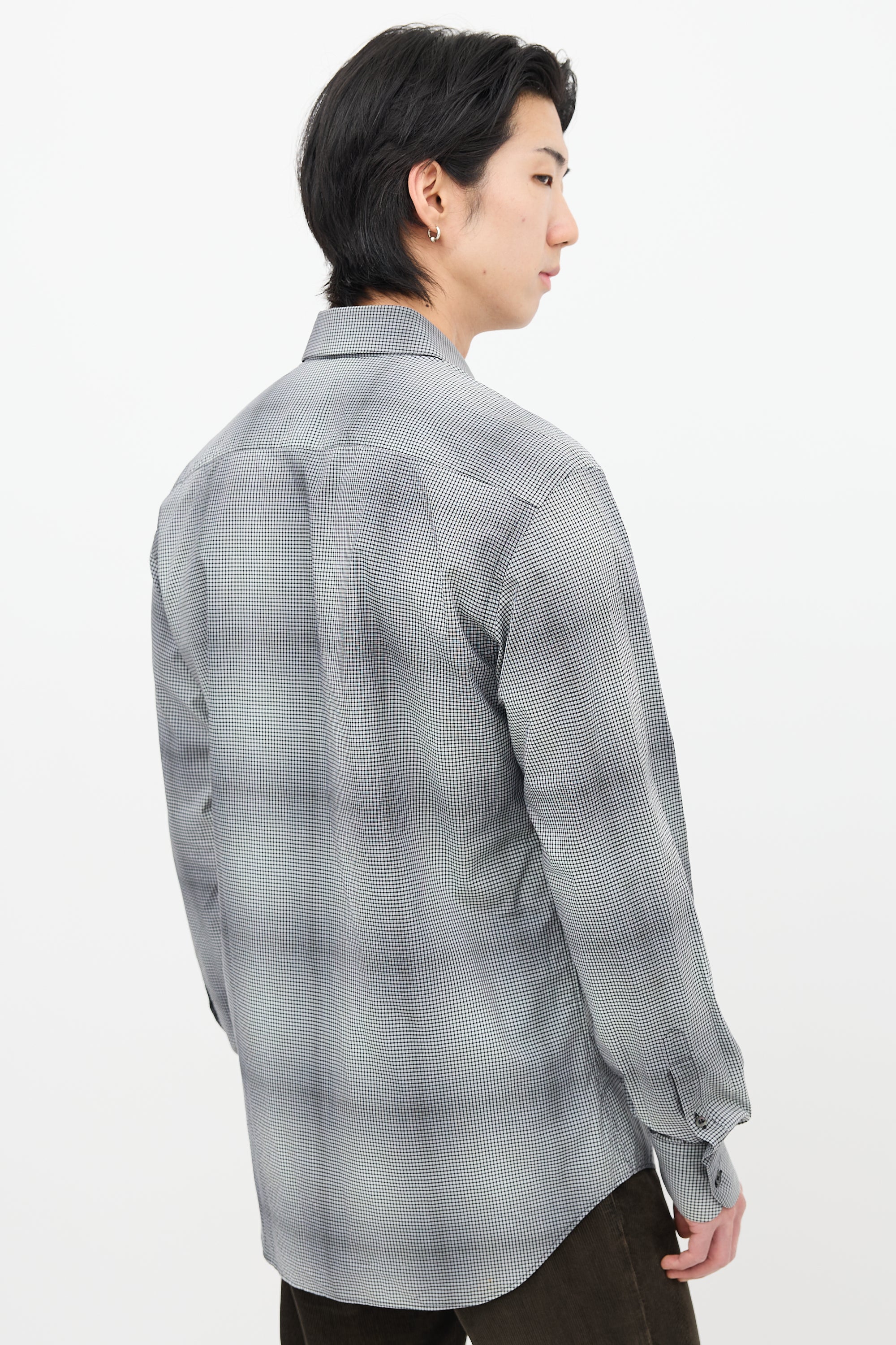Prada Check Straight Collar Shirt