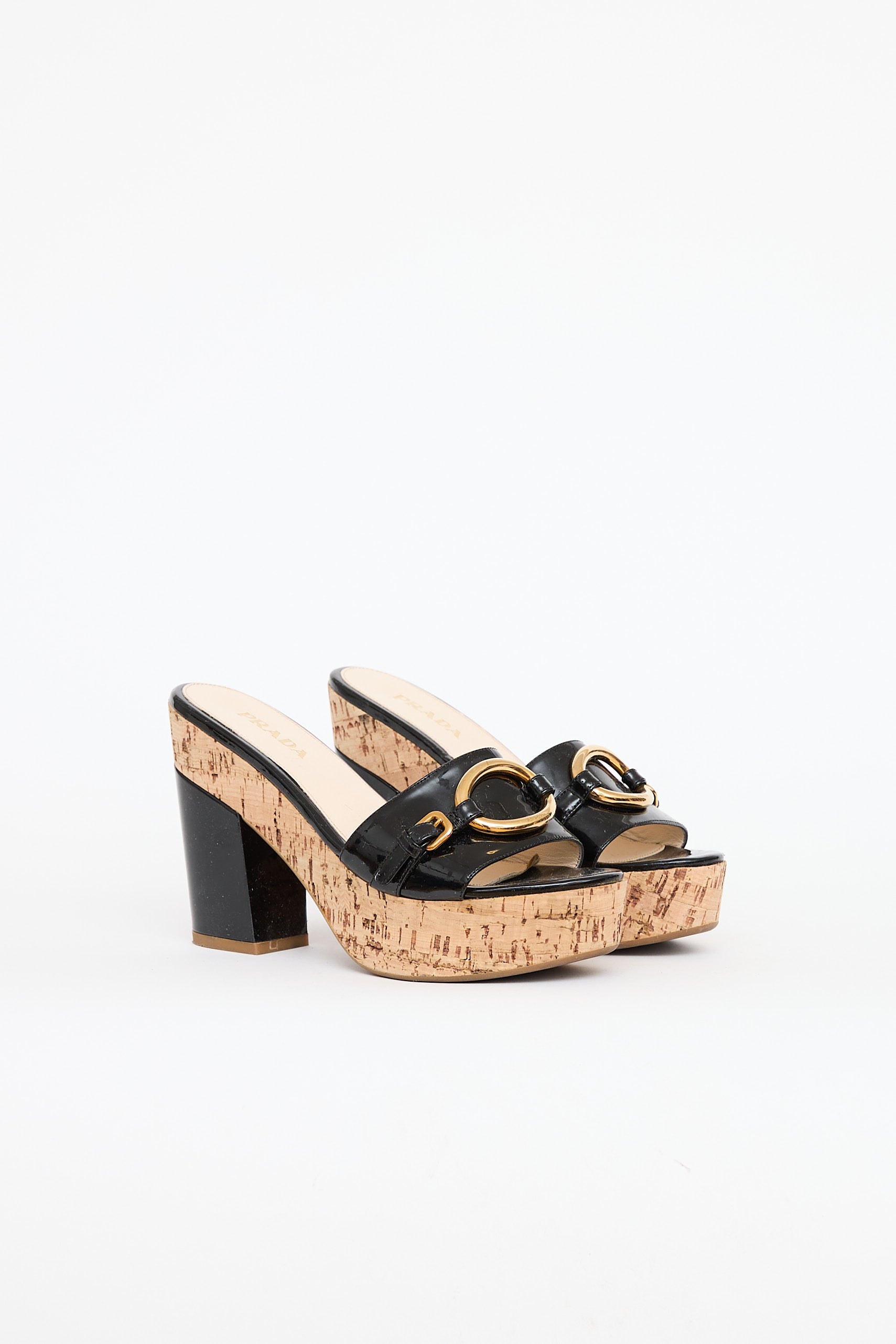 Prada Patent Cork High Heel Mules