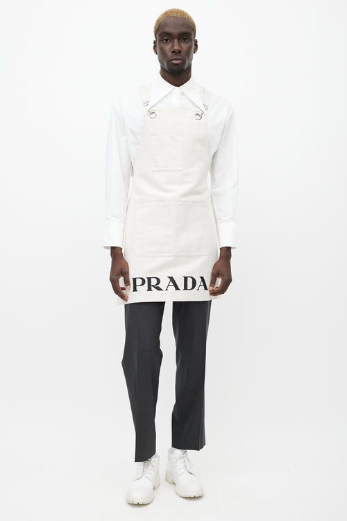 Prada Cream Canvas & Linen Logo Apron