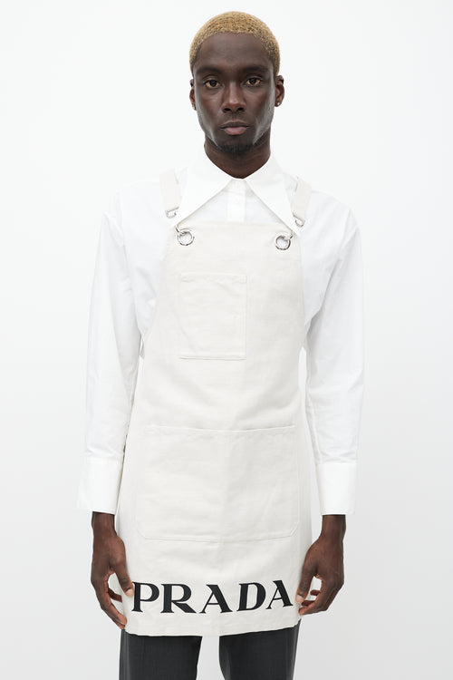 Prada Cream Canvas & Linen Logo Apron