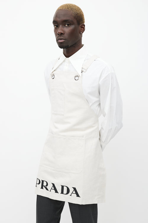 Prada Cream Canvas & Linen Logo Apron