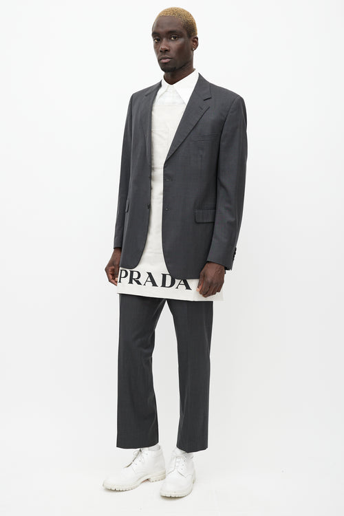Prada Cream Canvas & Linen Logo Apron