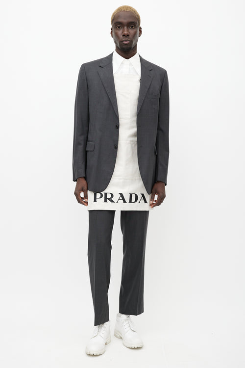 Prada Cream Canvas & Linen Logo Apron