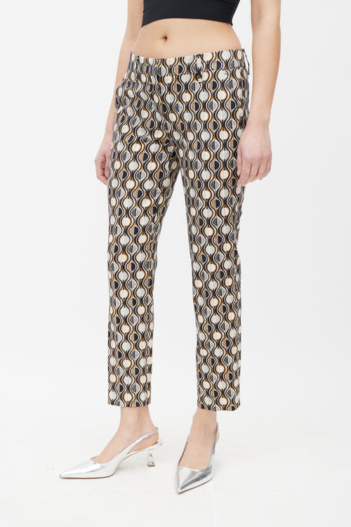 Prada Cream & Multicolour Pattern Slim Wool Trouser