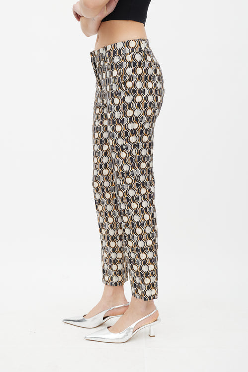 Prada Cream & Multicolour Pattern Slim Wool Trouser