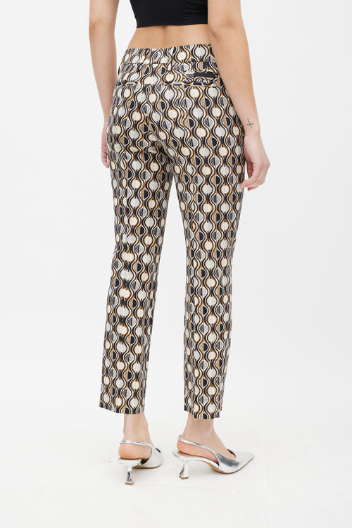 Prada Cream & Multicolour Pattern Slim Wool Trouser