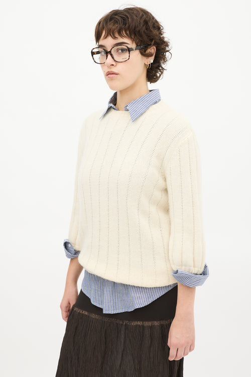 Prada Cream Wool & Cashmere Three Quarter Sleeve Sweater
