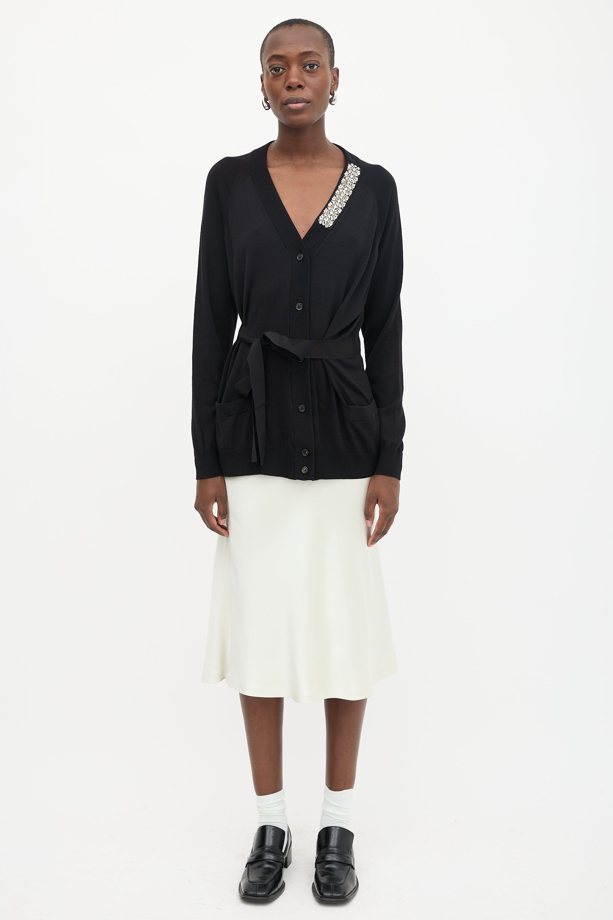 Prada 2018 Crystal Embellished Tie Cardigan