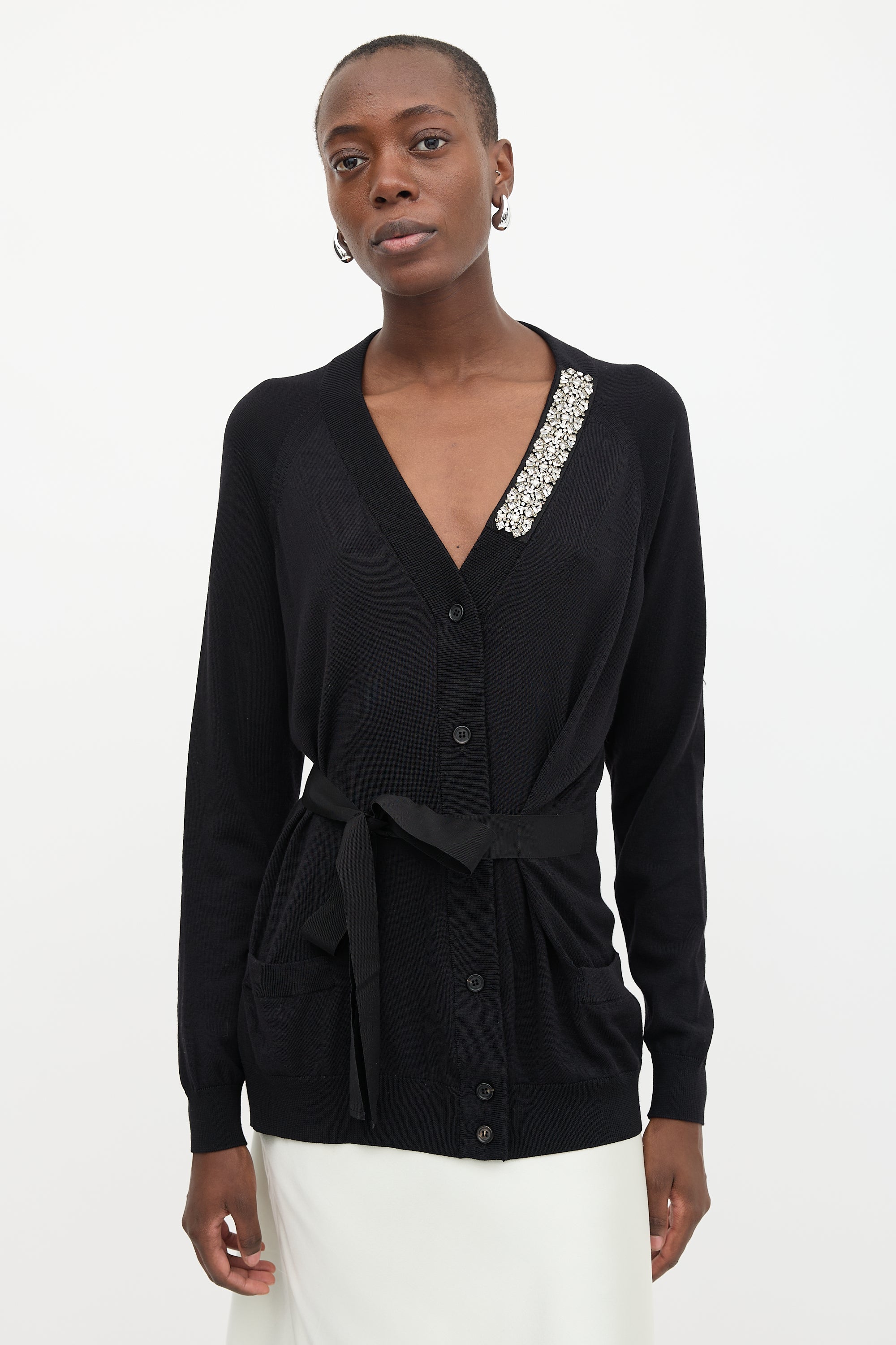 Prada 2018 Crystal Embellished Tie Cardigan
