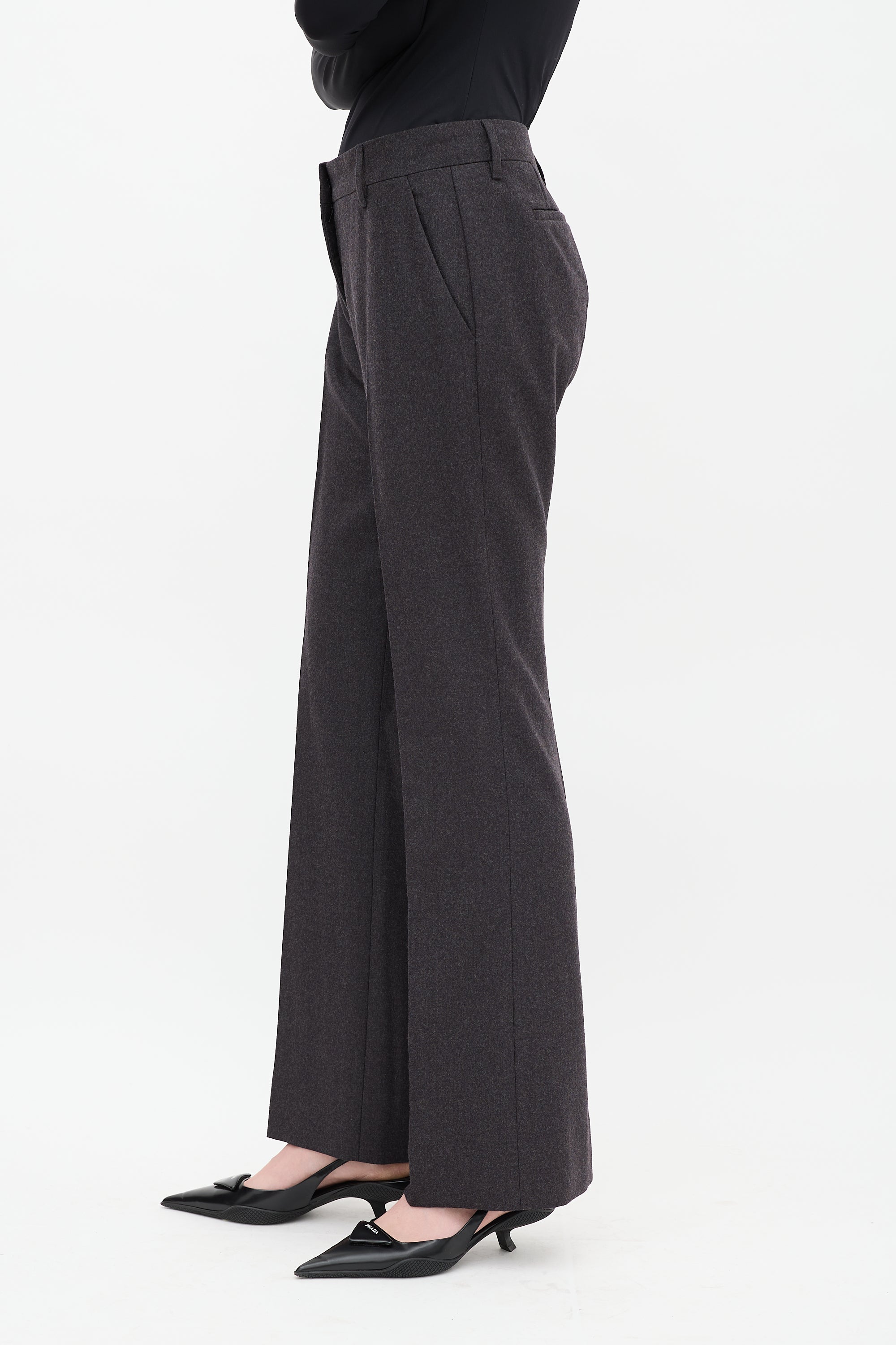 Prada Dark Grey Wool Flared Trouser