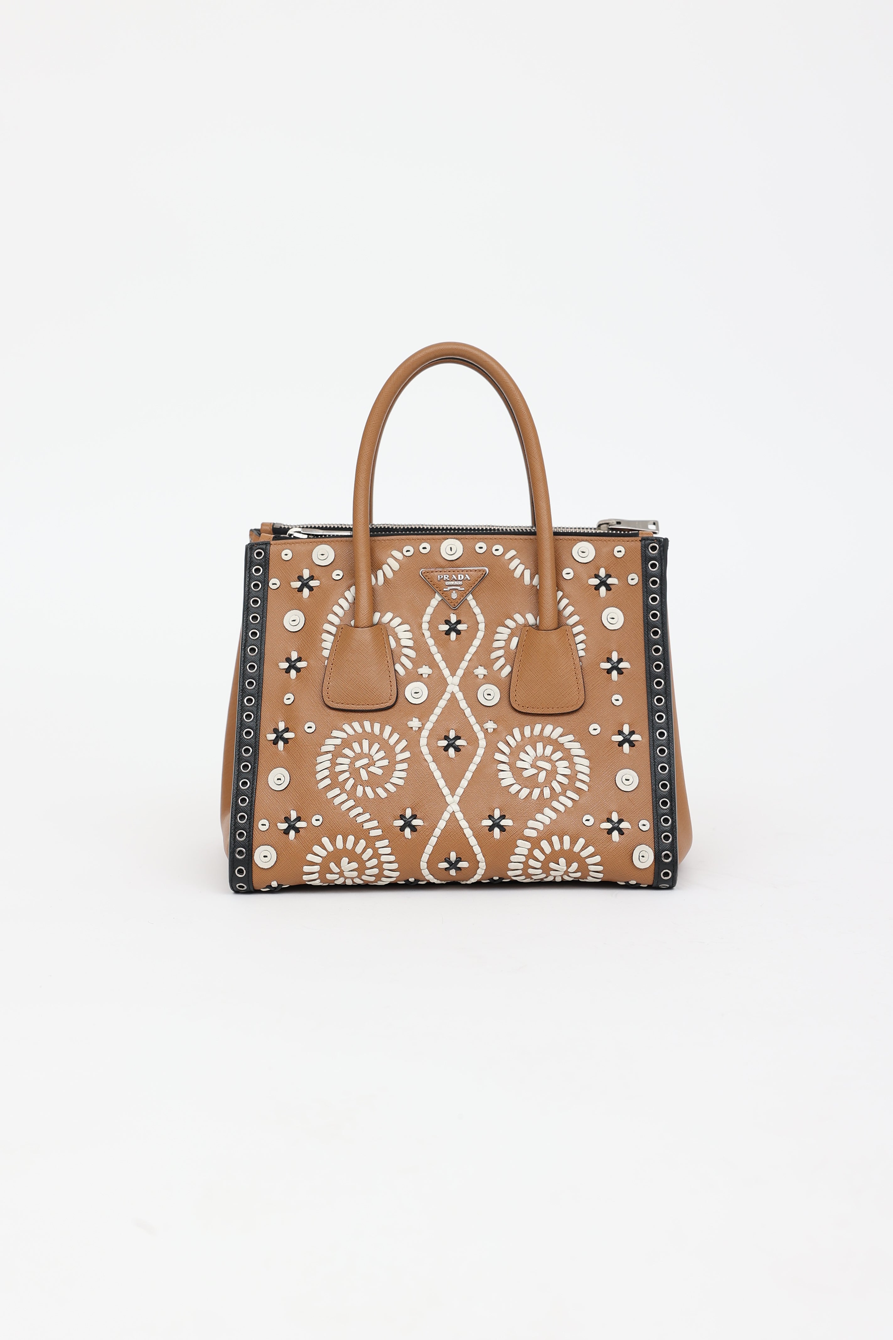 Prada Embroidered Twin Pocket Tote Bag