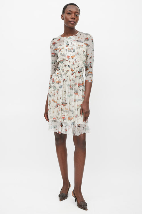Prada FW 2012 Cream & Multicolour Car Printed Dress