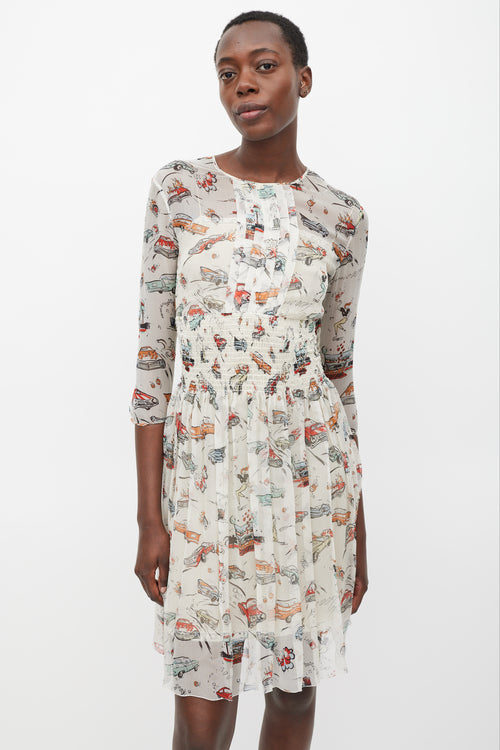 Prada FW 2012 Cream & Multicolour Car Printed Dress